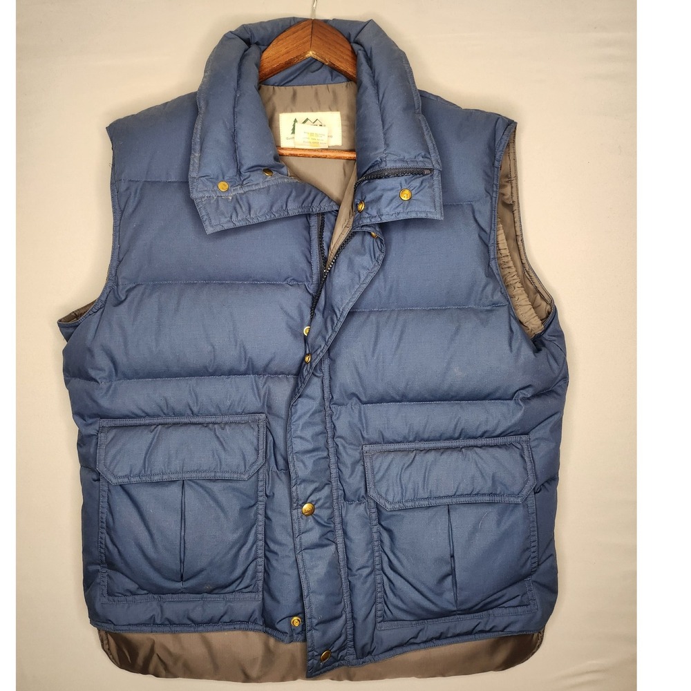 Vintage REI Men's Quilted Goose Down Fill Vest Full Zip/ Snap closure Large Blue